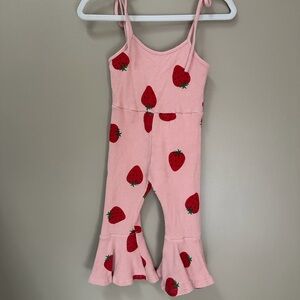 Strawberry Print Kids Jumpsuit - Pink